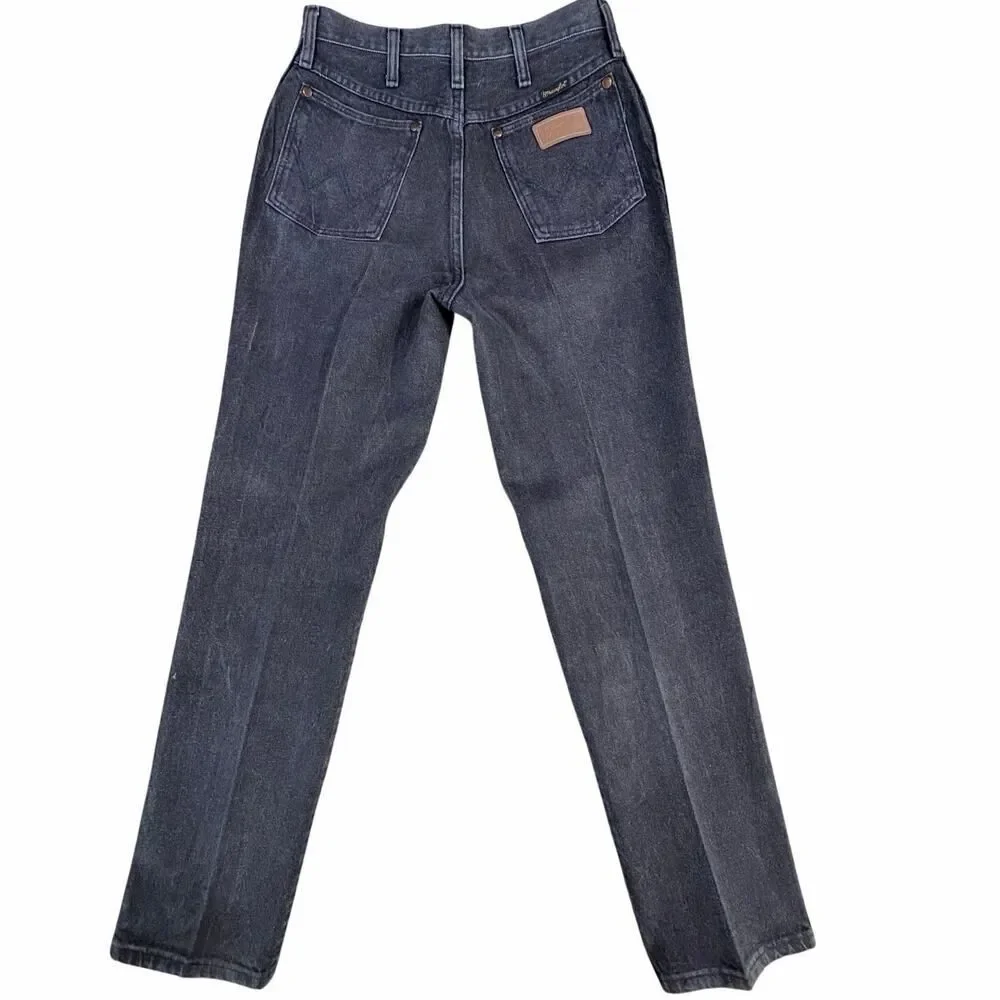 Vintage 90s Wrangler Jeans Black Faded Denim USA Made Cowboy Cut Mens 29x32 EUC